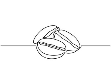 Kahve çekirdekleri aralıksız bir çizgi çiziyor. Kavrulmuş fasulye toprağa hazır vektör çizimi izole edildi. Minimalist tasarım elle çizilmiş.