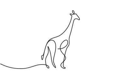 Devamlı çizim yapan bir zürafa. Vektör illüstrasyonu izole edildi. Minimalist tasarım elle çizilmiş.