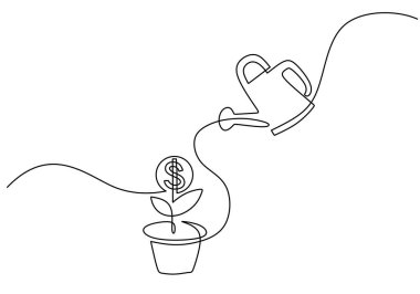 Büyüyen para sürekli bir çizgi çiziyor. Dolar hasadıyla sulama bitkisi.