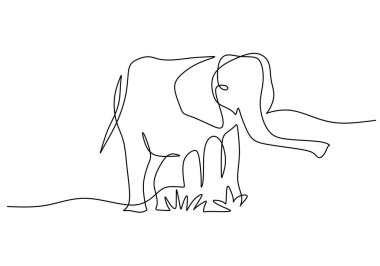 Devamlı bir çizim yapan fil. Vektör illüstrasyonu izole edildi. Minimalist tasarım elle çizilmiş.
