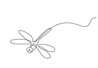 Yusufçuk aralıksız tek çizgi çizerek uçuyor. Çiçek ve fauna vektör çizimi düzenlenebilir vuruş.