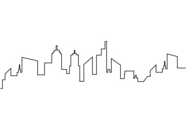Şehir silueti aralıksız çizim tarzında. Tek bir özet şehir manzarası. Vektör illüstrasyonu izole edildi. Minimalist tasarım elle çizilmiş.