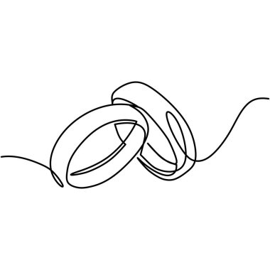 Alyanslar bir çizgi çizer. Sürekli bir romantik el çizimi. Nişan yüzüğü birbirine aşık çiftlerin sembolü..