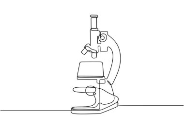 Bir çizgi mikroskop çiziyor. Vektör illüstrasyon laboratuvar ekipmanı.