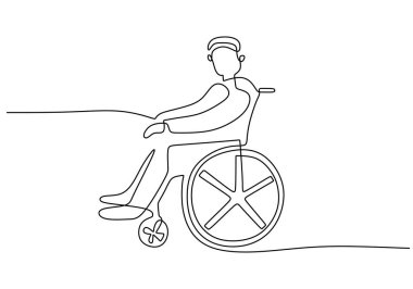 Tekerlekli sandalye kullanan engelli insanlar. Sürekli tek bir çizgi çiziyor.