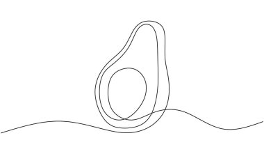 Avokado meyvesi çizmeye devam et. Sağlıklı yiyecek, doğal organik konsept. Vektör illüstrasyon düzenlenebilir vuruş.