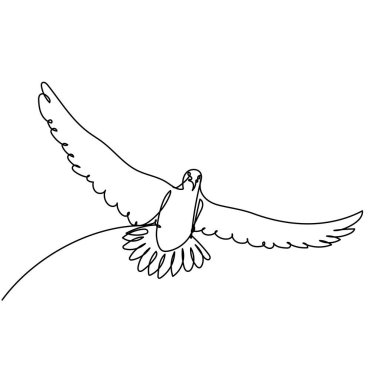 Uçan kuş sürekli bir çizgi çiziyor. Güvercin ya da güvercin hayvanı. Vektör illüstrasyonu izole edildi. Minimalist tasarım elle çizilmiş.