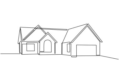 Bir Kır Evi 'nin kesintisiz çizimi. Vektör illüstrasyonu izole edildi. Minimalist tasarım elle çizilmiş.