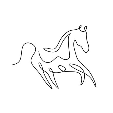 At sürekli bir çizgi çiziyor. Hayvan koşma hatları çok az. Vektör illüstrasyonu izole edildi. Minimalist tasarım elle çizilmiş.
