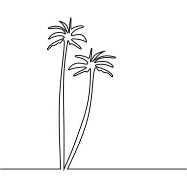 Hindistan cevizi ağacı sürekli çizgi çiziyor. Vektör illüstrasyonu izole edildi. Minimalist tasarım elle çizilmiş.
