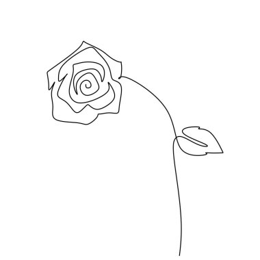 Rose sürekli bir çizgi çiziyor. Botanik bitki konsepti. Vektör illüstrasyonu izole edildi. Minimalist tasarım elle çizilmiş.