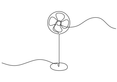 Elektrikli ayakta duran fanı ev aletinin aralıksız çizgisi. Vektör illüstrasyon evi elektrikli ekipman konsepti.
