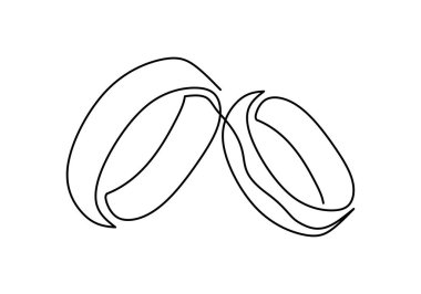 Alyanslar bir çizgi çizer. Sürekli bir romantik el çizimi. Nişan yüzüğü birbirine aşık çiftlerin sembolü..