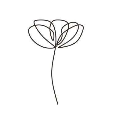 Haşhaş çiçeği bir çizgi çiziyor. Vektör illüstrasyonu izole edildi. Minimalist tasarım elle çizilmiş.