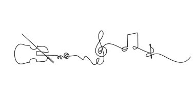 Bir sıra keman ve nota çizimi ton tasarımı. Klasik caz müzik enstrümanı. Vektör illüstrasyonu basit sürekli özet biçimi.