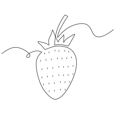 Çilek aralıksız tek çizgi çiziyor. Tek hatlı organik gıda. Vektör illüstrasyonu izole edildi. Minimalist tasarım elle çizilmiş.