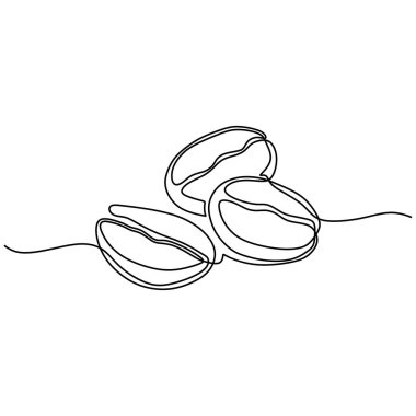 Kahve çekirdekleri aralıksız bir çizgi çiziyor. Kavrulmuş fasulye toprağa hazır vektör çizimi izole edildi. Minimalist tasarım elle çizilmiş.