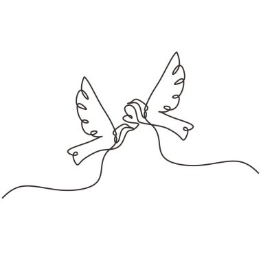 Bir çift güvercin kuşu. Devamlı bir çizim çizimi. Vektör illüstrasyonu izole edildi. Minimalist tasarım elle çizilmiş.