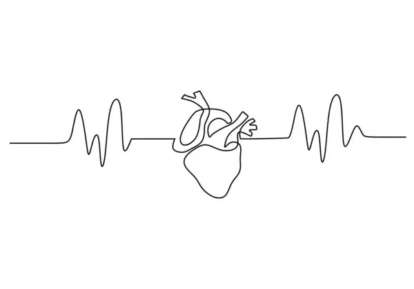 stock vector One line heart beat with wave. Anatomy symbol of cardiogram healthcare.