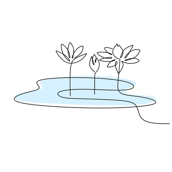 Kwiat Hibiskusa Jednej Linii Sztuka Rysunek Roślin Tropikalnych Ilustracja Wektora — Wektor stockowy