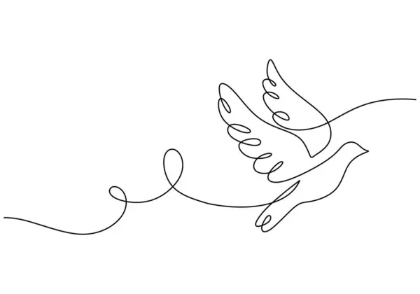 Bird flying in continuous line art drawing. Pigeon dove bird fly symbol of peace.. Vector illustration isolated. Minimalist design handdrawn.