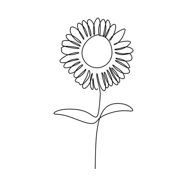 Çizgi sanat ayçiçeği çiçeği. Tek bir ana hatla devam et. Vektör illüstrasyonu izole edildi. Minimalist tasarım elle çizilmiş.