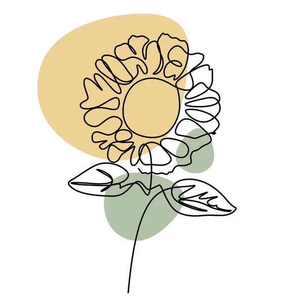 Çizgi sanat ayçiçeği çiçeği. Tek bir ana hatla devam et. Vektör illüstrasyonu izole edildi. Minimalist tasarım elle çizilmiş.