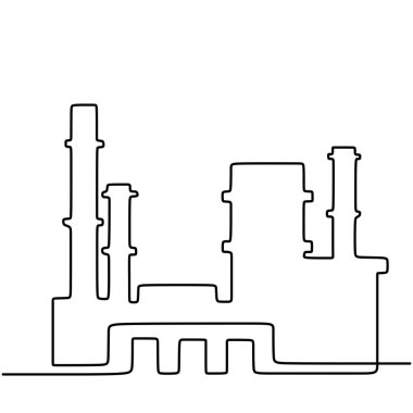 Endüstriyel sanayi tesislerinin ana hatlarını çizmeye devam ediyor. Fabrika mimarisi binaları ve dönüm noktası. Hava kirliliği ekoloji kavramı.