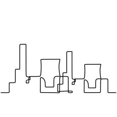 Endüstriyel sanayi tesislerinin ana hatlarını çizmeye devam ediyor. Fabrika mimarisi binaları ve dönüm noktası. Hava kirliliği ekoloji kavramı.