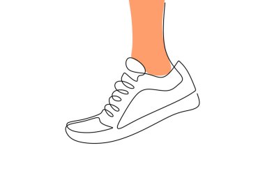 Spor ayakkabısı. Devamlı tek satır sanat kavramı. Ayak ayakkabılı spor ayakkabılar. Vektör illüstrasyonu izole edildi. Minimalist tasarım elle çizilmiş.