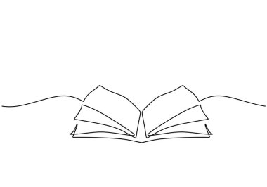 Devamlı açık çizgi çizimleri. Eğitim ve edebiyat konsepti. Vektör illüstrasyonu izole edildi. Minimalist tasarım elle çizilmiş.