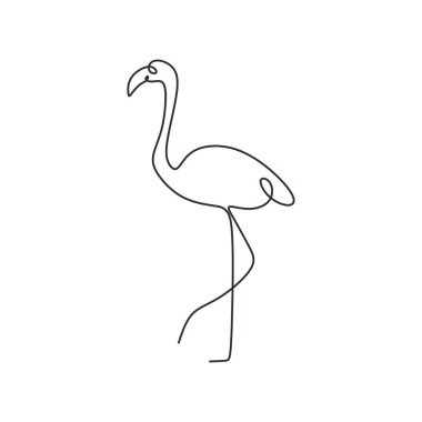 Flamingo kuşu aralıksız bir çizgi çiziyor. Vektör illüstrasyonu izole edildi. Minimalist tasarım elle çizilmiş.