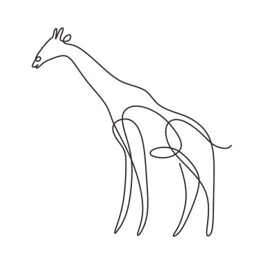 Devamlı çizim yapan bir zürafa. Vektör illüstrasyonu izole edildi. Minimalist tasarım elle çizilmiş.