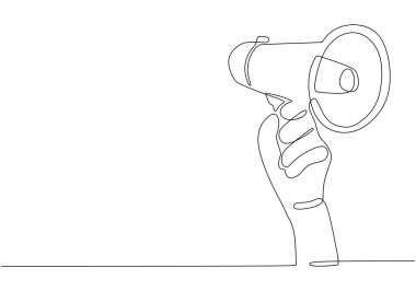 Hoparlör kornası aralıksız tek çizgi çiziyor. Vektör illüstrasyon minimalist duyuru sembolü. İşe alım veya etkinlik reklamı kavramı.