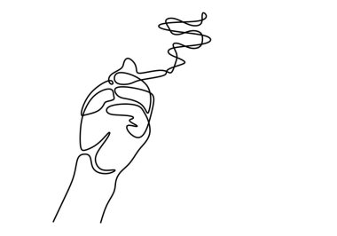 Sürekli bir çizgi çiziyor. Bir el sigarayla.