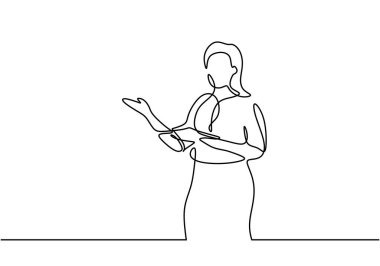 Kadın öğretmenler ders veriyor. Sınıftan kitap getiriyorlar. İş sunumunun kesintisiz çizimi. İş eğitmeni konuşuyor.