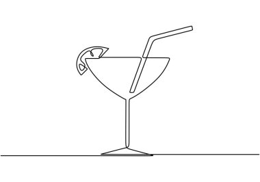 Kokteyl ve limonlu şarap kadehi aralıksız çizim tarzında.