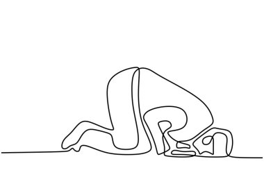 Bir adam sürekli olarak Ramazan Kareem ve Kurban Bayramı kartlarının illüstrasyon dininde diz çöker.