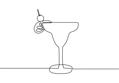 Kokteyl ve limonlu şarap kadehi aralıksız çizim tarzında.