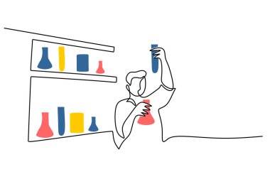 Sürekli tek çizilmiş bir satır bilim adamı araştırmacı Profesör