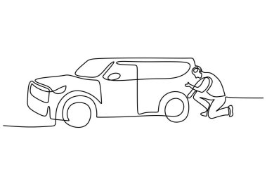 Araba motorunun mekanik onarımının sürekli çizimi