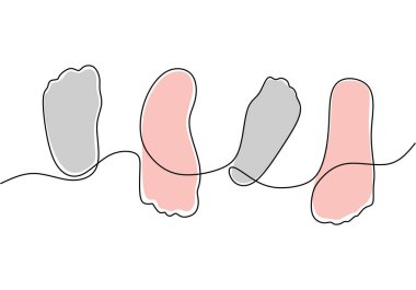 Sürekli bir sıra ayak izi çiziyor. Vektör illüstrasyon minimalisti.