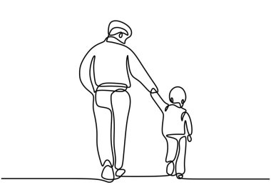 Bir satır baba. Baba oğluyla yürüyor. Babalık afişi tek çizgi halinde