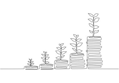 Aralıksız tek sıra bozuk para, para, tasarruf ve yatırım. Vektör illüstrasyonu minimalist çizgi sanat tasarımı.