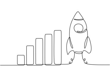 Roket uzay gemisi fırlatma grafiğinin aralıksız çizimi. Vektör illüstrasyon minimalisti.