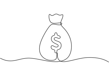 Sürekli para çantası ve yatırım çizgileri çiziliyor. Vektör illüstrasyonu minimalist çizgi sanat tasarımı.