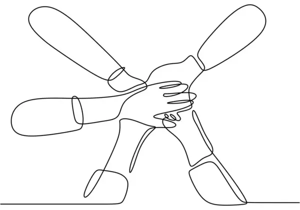 İnsanların çizdiği bir çizgi ellerini birleştirerek beş yıldız şekli oluşturuyor. Vektör illüstrasyonu minimalist çizgi sanat tasarımı.