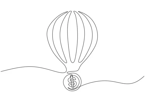 Parayla hava balonunun tek sıra çizimi. Vektör illüstrasyonu minimalist çizgi sanat tasarımı.