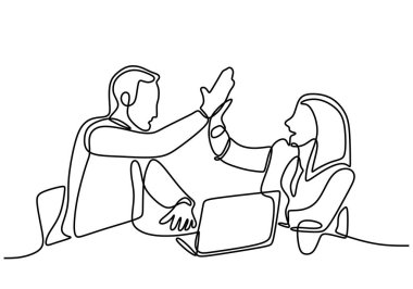 İş toplantılarında ofis çalışanlarının sürekli çizimleri. Vektör illüstrasyon minimalisti.