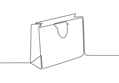Alışveriş çantasının sürekli bir çizimi. Vektör illüstrasyon minimalisti.